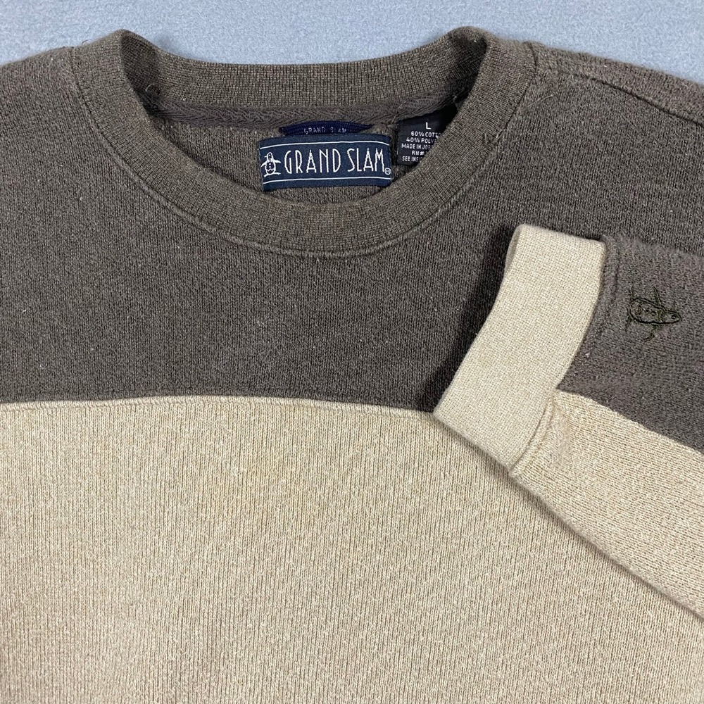 Vintage Grand Slam Mens L Colorblock Crewneck Sweatshirt Penguin Logo‎ Pockets